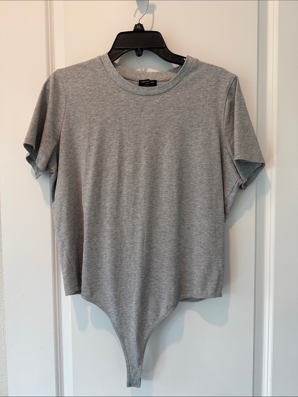 naked wardrobe Heather Grey Short Sleeve Crewneck Bodysuit